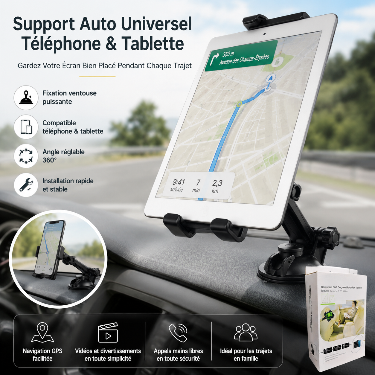 Support Auto Universel Téléphone & Tablette | Votre Écran Toujours Bien Placé