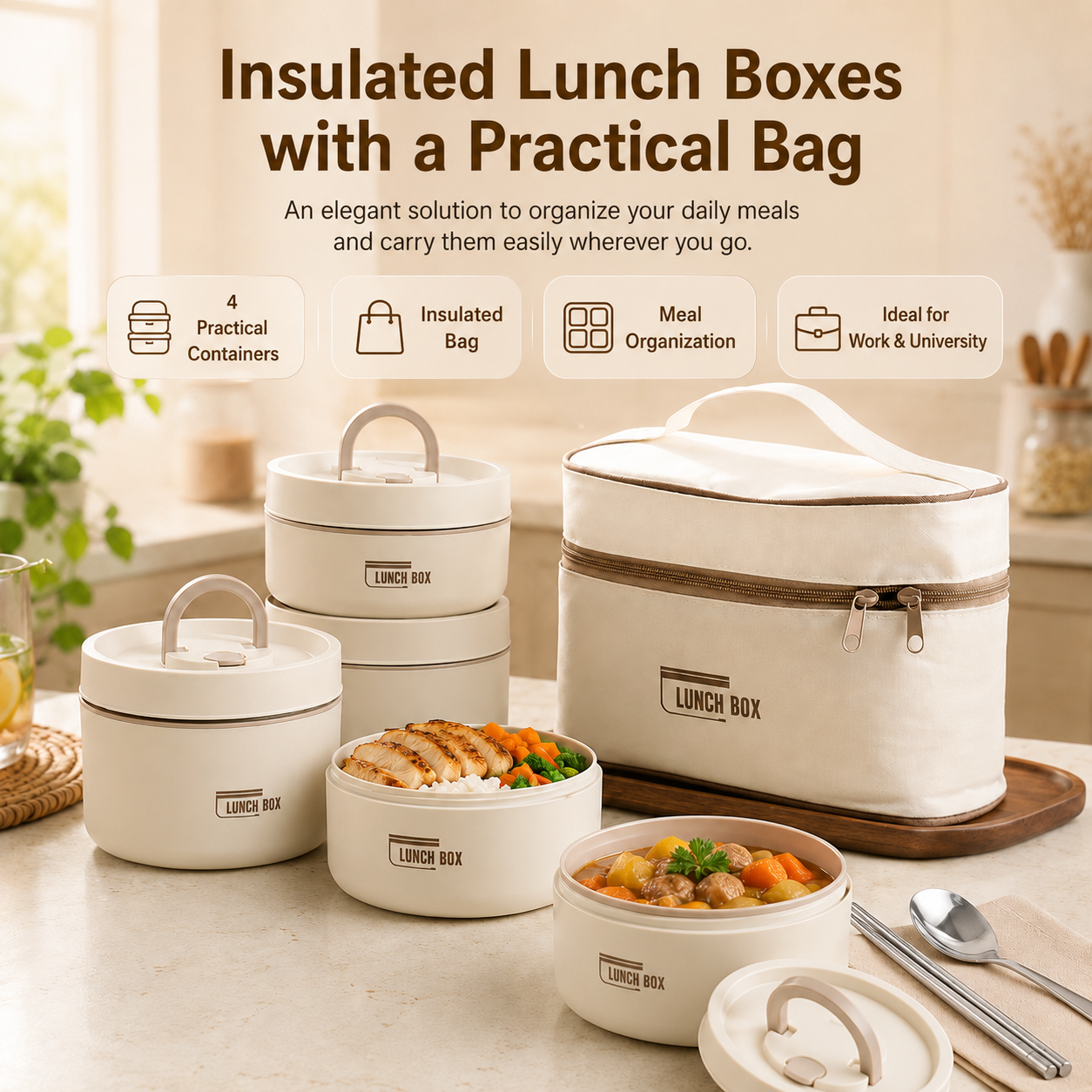 Set of 4 Insulated Lunch Boxes With Bag For Free | Organized Meals Wherever You Go