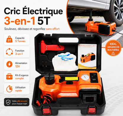 Cric Électrique 3-en-1 5T | Soulevez, Dévissez Et Regonflez Sans Effort